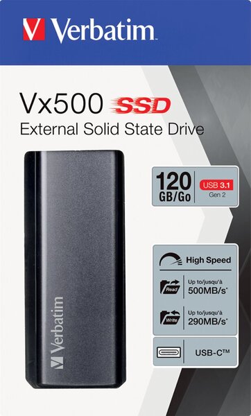 externes Laufwerk SSD, Vx500, 120GB, grau, USB 3.1 Typ A/C (R) 500MB/s, (W) 290MB/s