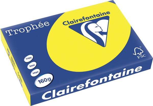 Kopierpapier Trophee, DIN A3, 160g/qm, kanariengelb, für Inkjet- und Laserdrucker, FSC®-zertifiziert, Packung à 250 Blatt