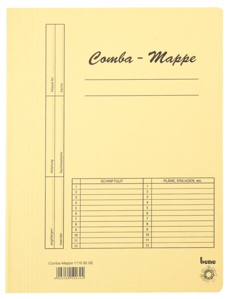 Comba-Mappe DIN A4, 250g/qm, mit Heftmechanik, gelb