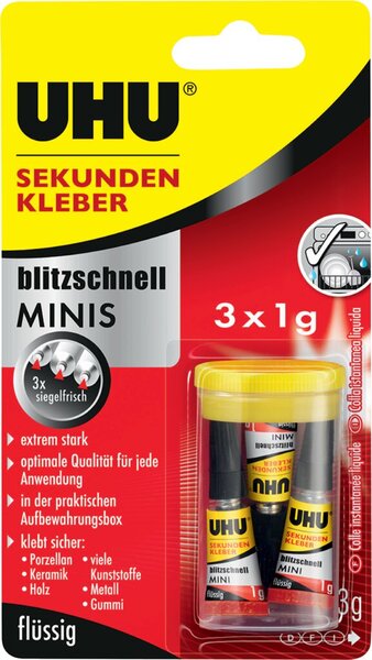 Sekundenkleber UHU Minis 3x1g Tuben Infokarte 3g