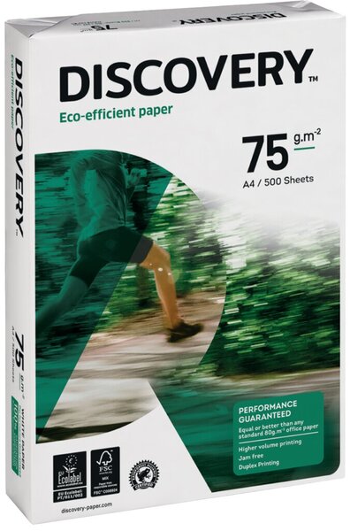 Kopierpapier Discovery, DIN A4, 75g/qm, weiß, Weißegrad 161 CIE, holzfrei, Packung à 500 Blatt