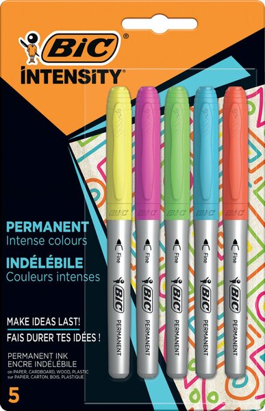 Permanentmarker Intensity, Strichstärke 1,1 mm, Neon-Farben, 5 Stück, gelb, pink, grün, hellblau, orange