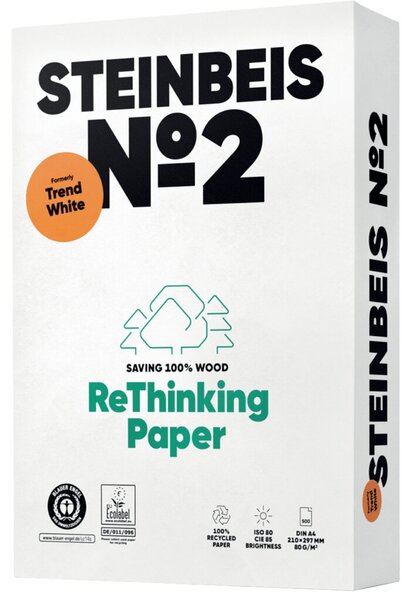 Kopierpapier Steinbeis No. 2 Recycling, DIN A4, 80g/qm, weiß, Weißegrad 85 CIE, Packung à 500 Blatt