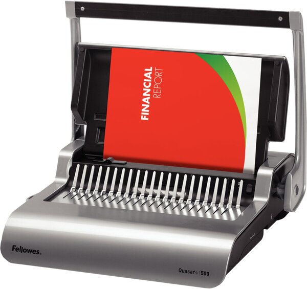 Plastikbindegerät Quasar + 500, mechanisch, für Format DIN A4, bindet 500 Blatt, stanzt 25 Blatt