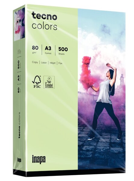 Kopierpapier Tecno Colors, DIN A3, 80g/qm, mittelgrün, Packung à 500 Blatt