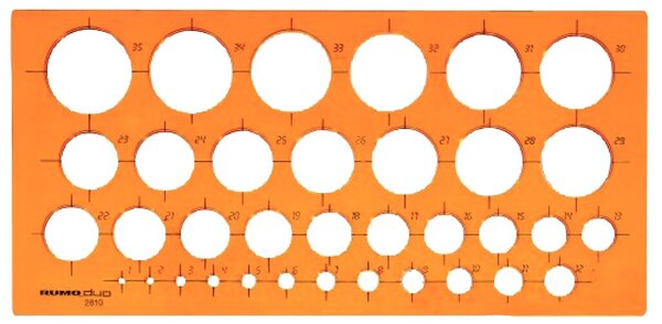 Kreisschablone 35 Kreise, von Ø 1 mm - 35 mm, orange