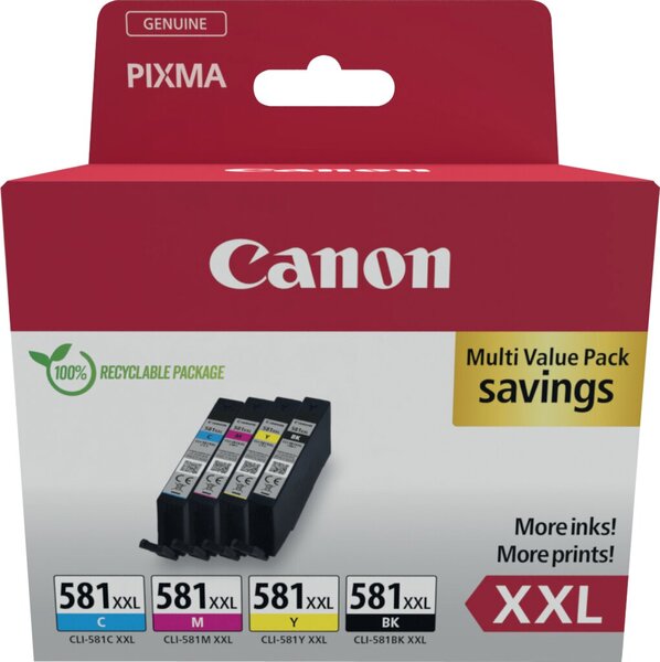 Multipack Tintenpatrone CLI581XXL, für Canon Drucker, 4 x 11,7 ml, BK/C/M/Y