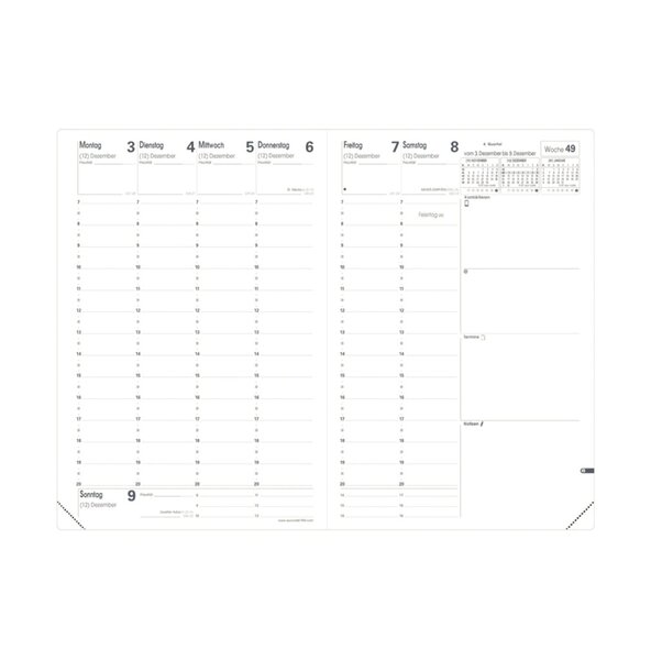 Wochenkalender-Ersatzeinlage MINISTER, 160 x 240 mm, 1 Woche/2 Seiten, Spaltenformat