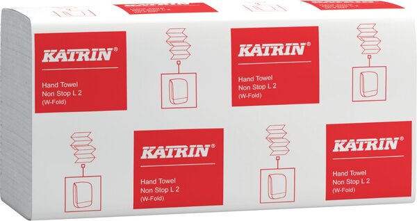 Handtuchpapier Katrin NonStop L2, 20,3 x 32 cm, Falzung W-Falz, 2-lagig, weiß, 3000 Blatt