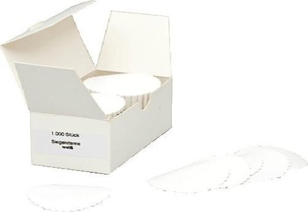 Siegelsterne Ø 51 mm, gummiert, gewellter Rand, 1000 Stück, weiß