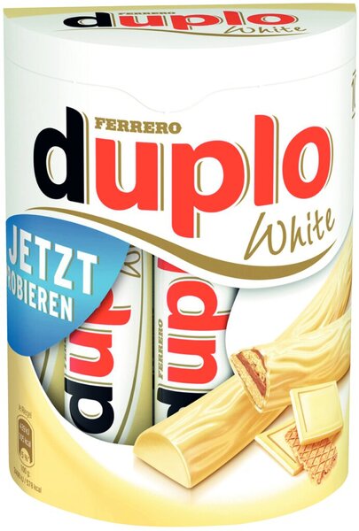 Ferrero Duplo White, Haselnusscreme und Waffeln umhüllt von weißer Schokolade, 10er Pack