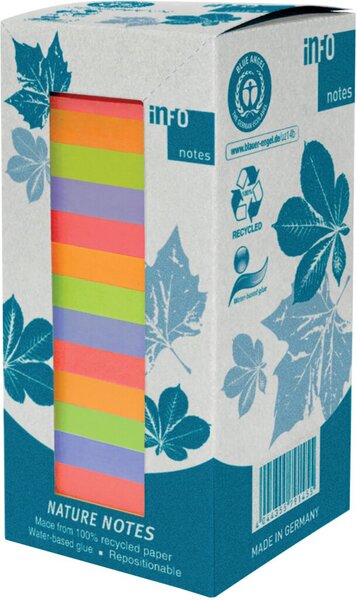 Haftnotiz, Recycling Mix Tower, 75 x 75 mm, rot, orange, grün, lila, 100 Blatt/Block, 16 Blöcke, Kartonverpackung