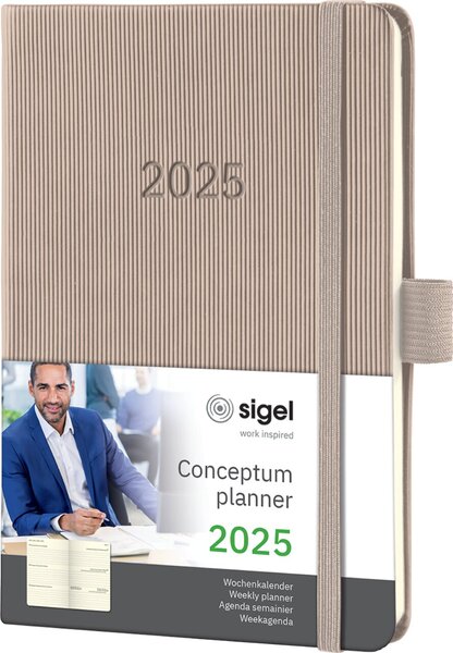 Wochenkalender CONCEPTUM® 2025, DIN A6, 1 Woche/2 Seiten, 176 Seiten, Gummibandverschluss, Stiftschlaufe, Hardcover, taupe
