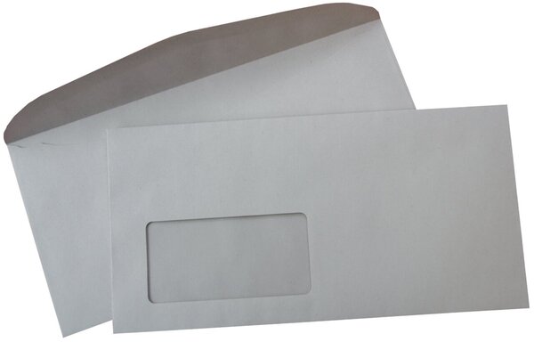 Kuvertierumschlag, gummiert, mit Fenster, Recycling, 75 g, 1000 Stück, ohne Innendruck, 114 x 229 mm, grau