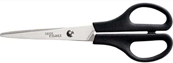 Papierschere 16 cm, Rechtshänder, schwarzer ergonomischer Kunststoffgriff, rostfreie Stahlklinge