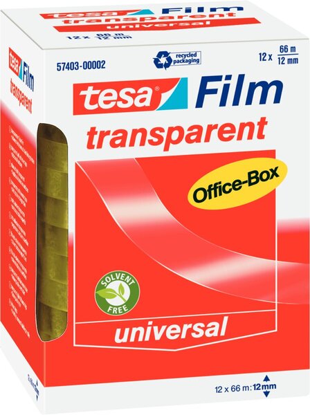 tesafilm® transparent, 12 mm x 66 m, transparent, Packung mit 12 Rollen