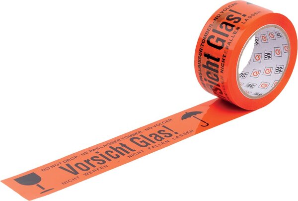 PP Klebeband "Vorsicht Glas", 66 m x 50 mm, rot