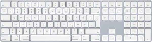 Tastatur Magic Keyboard flach, mit Ziffernblock, kabellos, Bluetooth, Multimediatasten, Lightning Anschluss, silber