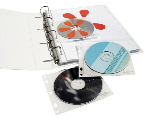 CD-Hülle für 1 bis 2 CDs, abheftbar in Ordnern, gelocht, transparent, 10 Hüllen