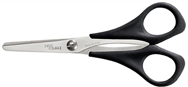 Papierschere 13 cm, Rechtshänder, schwarzer ergonomischer Kunststoffgriff, rostfreie Stahlklinge
