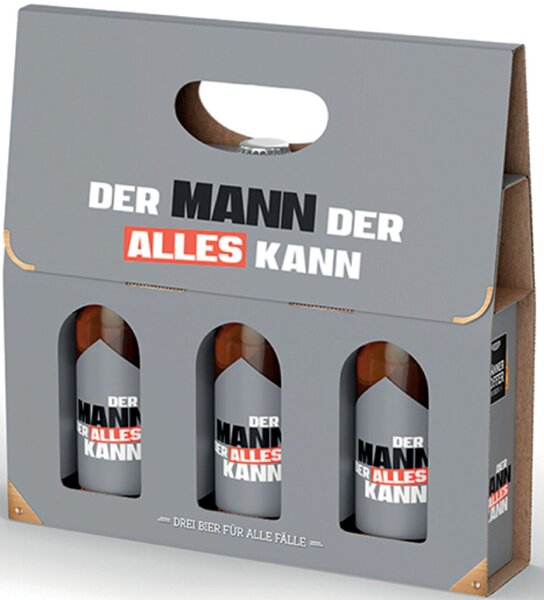 Im Geschenkkarton, 3 x Bier 0,33l, untergäriges Lagerbier, Motiv Mann kann