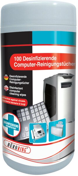 Reinigungstücher, für Tastaturen und EDV Geräte, desinfizierend, alkoholfrei, Spenderdose, 100 Reinigungstücher