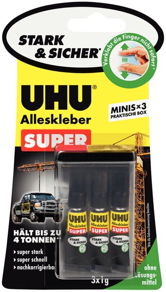 Alleskleber UHU Super Minis 3x1g, super stark, super schnell