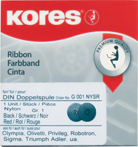 Farbband Gr. 1, schwarz/rot, DIN Doppelspule, Breite 13 mm, Länge 10 m, Nylon