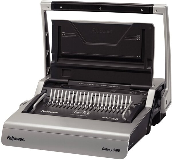 Plastikbindegerät Galaxy 500, mechanisch, für Format DIN A4, bindet 500 Blatt, stanzt 25 Blatt