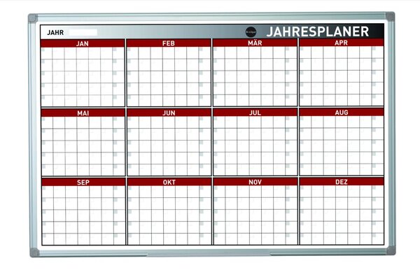 Whiteboard Earth Planer Jahr, magnethaftend, beschriftbar, Monate blockweise, 90 x 60 cm, weiß