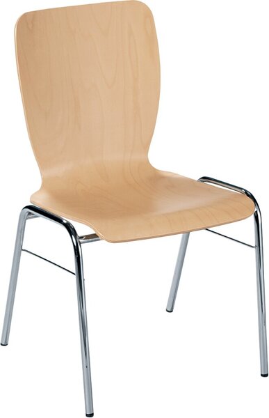 Besucherstuhl JARA, Buche, 4-Fuß-Gestell verchromt, Rückenlehne/Sitz Holz, 10 Stühle stapelbar
