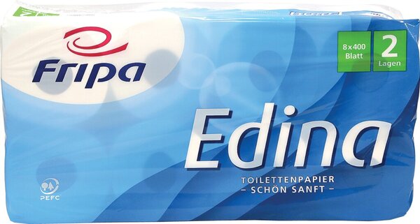 Toilettenpapier Edina, 2-lagig, hochweiß, mit Dekorprägung, 250 Blatt/Rolle, 8 Rollen/Packung