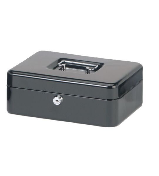 Geldkassette, schwarz, 250 x 190 x 88 mm, lackierter Stahl, Sicherheitszylinderschloss