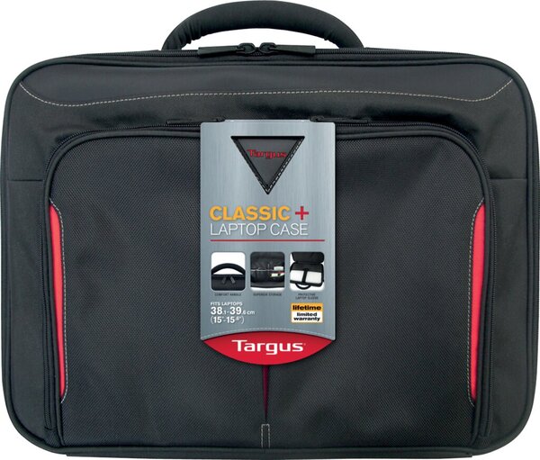 Laptop-Tasche Classic+ Clamshell 15-15,6", zusätzliche Innenhülle, gepolsterter, verstellbarer Griff, Front-Reißverschluss, schwarz