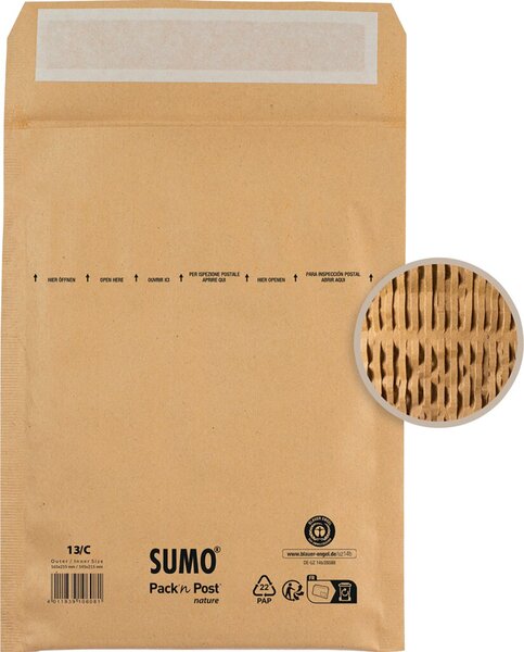 Papierpolstertasche 1513, 100 % recycelt, Innenmaß: 145 x 215 mm, braun, 10 Stück