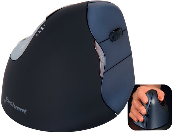 Ergonomische Maus Evoluent4 für Rechtshänder, kabellos, programmierbare Tasten, schwarz/blau