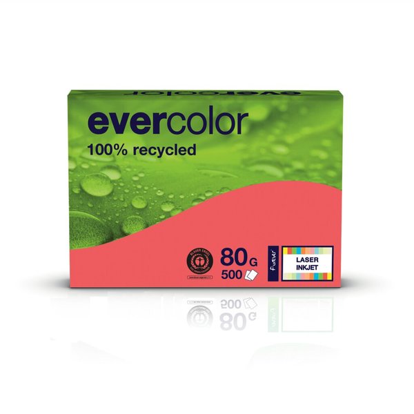 Kopierpapier Evercolor, DIN A4, 80g/qm, himbeerrot, aus 100 % Altpapier, Umweltzeichen „Blauer Engel“, Packung à 500 Blatt