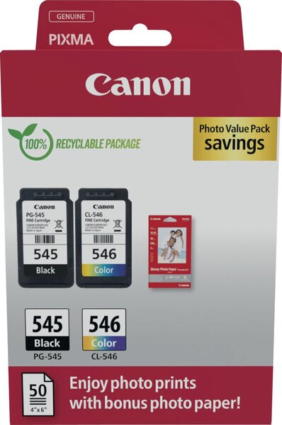 Multipack Tintenpatrone PG-545 / CL-546, für Canon Drucker, 2 x ca. 180 Seiten, BK/C/M/Y