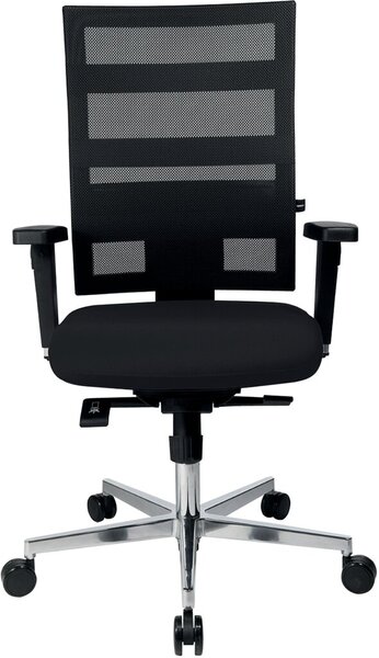 Bürodrehstuhl Sitness X-Pander Plus, Armlehnen, Rückenlehne netzbespannt schwarz, Sitz gepolstert schwarz, Fußkreuz Alu poliert, Nutzergewicht bis 110 kg