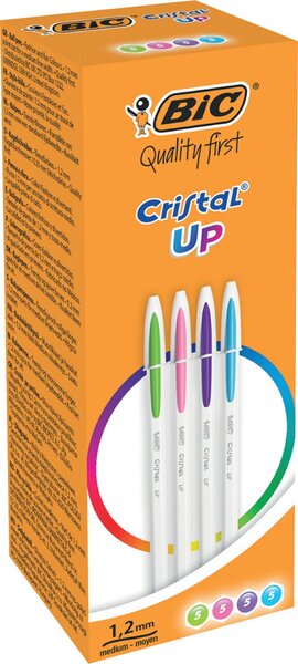 Kugelschreiber Cristal® Up, Schaft weiß, Kunststoff, Kappe in Schreibfarbe, Mine 0,35 mm, sortiert, 20 Stück