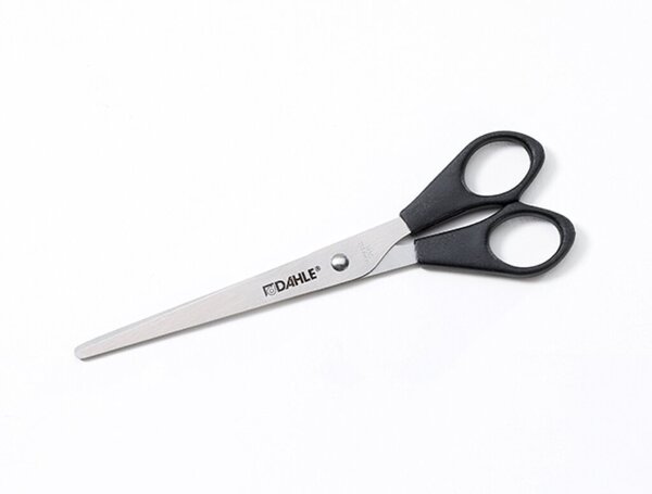 Papierschere 18 cm, Rechtshänder, schwarzer ergonomischer Kunststoffgriff, rostfreie Stahlklinge