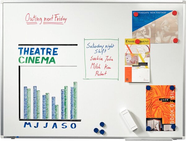 Whiteboard PREMIUM PLUS 90 x 120 cm, kratzfest, emailliert, weiß, Alu-Rahmen, weiße Kunststoffecken, Ablage 30 cm