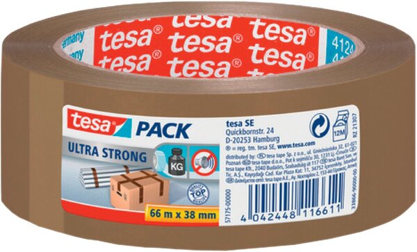 Packband tesapack® Ultra Strong, 38 mm x 66 m, braun, PVC-Quallität, extrem reißfest