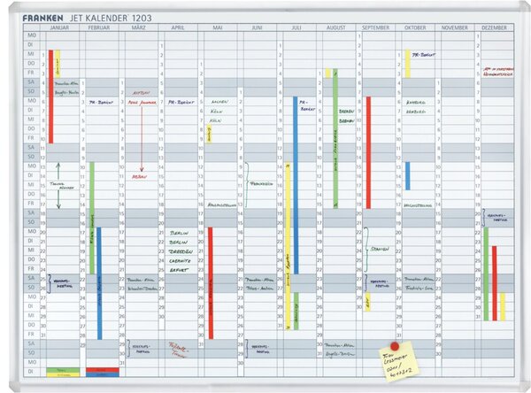 Jet Kalender, 90 x 120, für handschriftliche Einträge in Tagesfelder 21 x 75 mm, inkl. 2 Stifte, 3 Haftmagnete