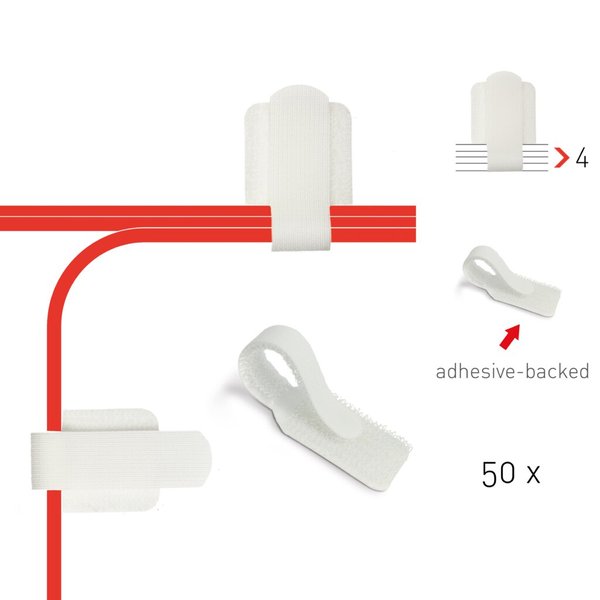 Kabelschellen selbstklebend, Kabelführung für Wand und Schreibtisch, weiß, 5 Pack à 10 Stück