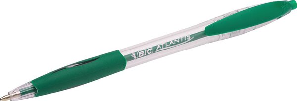 Kugelschreiber Atlantis, Schaft farblos/grün, Kunststoff, Mine 0,4 mm, grün