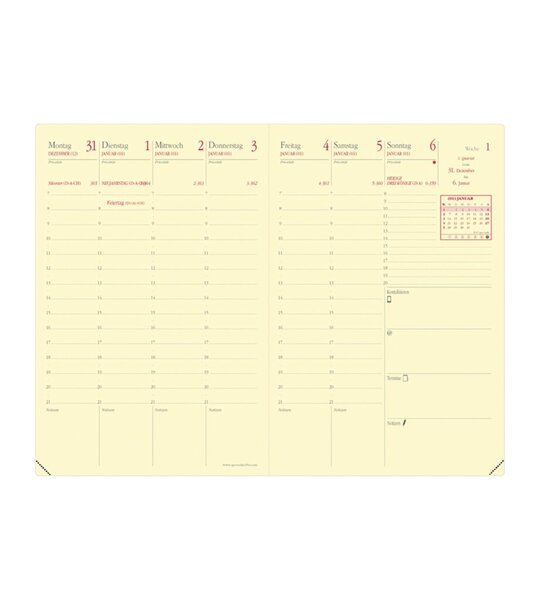 Wochenkalender-Ersatzeinlage Geschäftsbus Prestige, 1 Woche/2 Seiten, Spaltenansicht, 100 x 150 mm