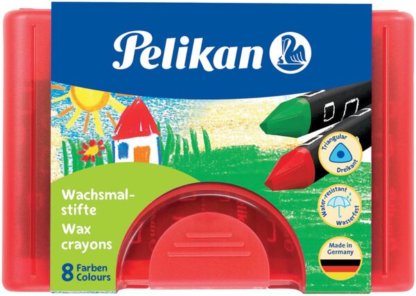 Wachsmalstifte, dreieckig, wasserfest, Kunststoff-Etui, Schaber, rot, 8 Stück