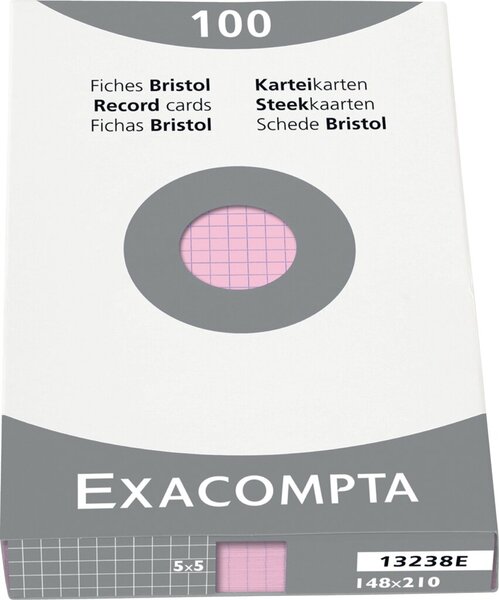 Karteikarten DIN A5, kariert, rosa, 100 Stück