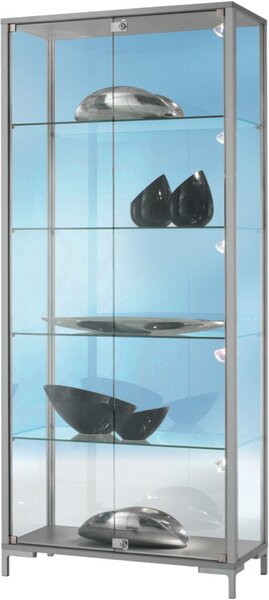 Standvitrine 800, Maße: (H x B x T) 1.860 x 800 x 400 mm, 4 Dickglasböden, Dekor Silber